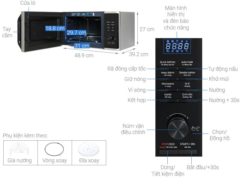 Lò vi sóng có nướng Samsung MG23K3515AS/SV 23 Lít